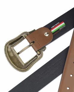 Tan Brown Leather Western Belt | Bronze Buckle -Belt Shop Tan Brown Leather Western Belt Bronze Buckle Genuine Calfskin