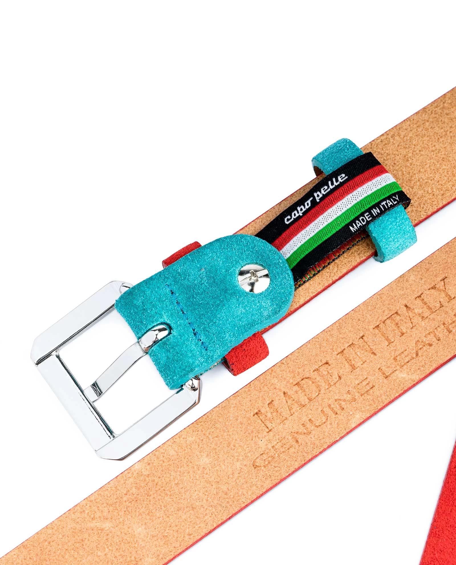 Thin Red Suede Belt With Turquoise 3 Thin Red Suede Belt With Turquoise