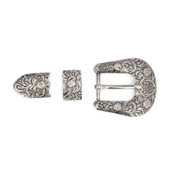 Western Belt Buckle Silver Antique 3 Piece Set -Belt Shop Western Belt Buckle Silver Antique 3 piece set 0