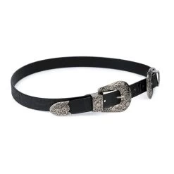Western Double Buckle Belt For Women | Black Croco Leather -Belt Shop Western Double Buckle Belt For Women Black Croco Leather 3
