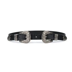 Western Double Buckle Belt For Women | Black Croco Leather -Belt Shop Western Double Buckle Belt For Women Black Croco Leather 5