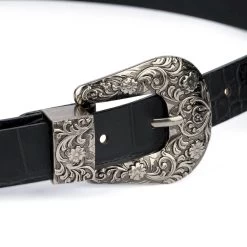 Western Double Buckle Belt For Women | Black Croco Leather -Belt Shop Western Double Buckle Belt For Women Black Croco Leather 6