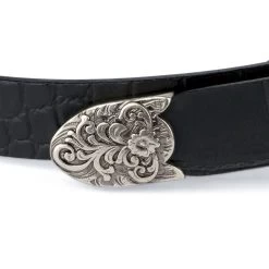 Western Double Buckle Belt For Women | Black Croco Leather -Belt Shop Western Double Buckle Belt For Women Black Croco Leather 7
