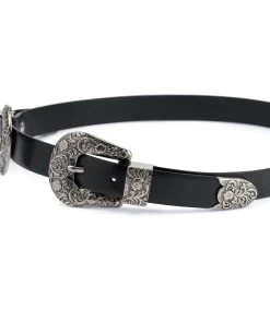 Western Double Buckle Belt For Women | Black Leather -Belt Shop Western Double Buckle Belt For Women Black Leather Genuine