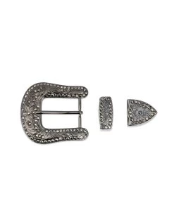 Western Rhinestone Buckle Black 3 Piece Set -Belt Shop Western Rhinestone Buckle Black 3 Piece Set Crystal 3