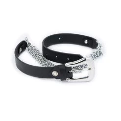 Western Silver Chain Belt For Women | Black Full Grain Leather -Belt Shop Western Silver Chain Belt For Women Black Full Grain Leather 16