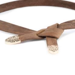 Western Tie Leather Belt | Brown Tanned With Gold Tips -Belt Shop Western Tie Leather Belt Brown Tanned With Gold Tips 4