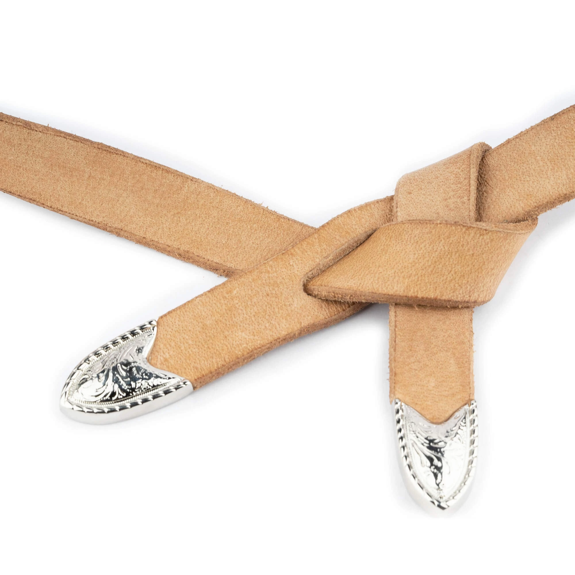 Western Tie Leather Belt | Natural Full Grain With Silver Tips 3 Western Tie Leather Belt | Natural Full Grain With Silver Tips