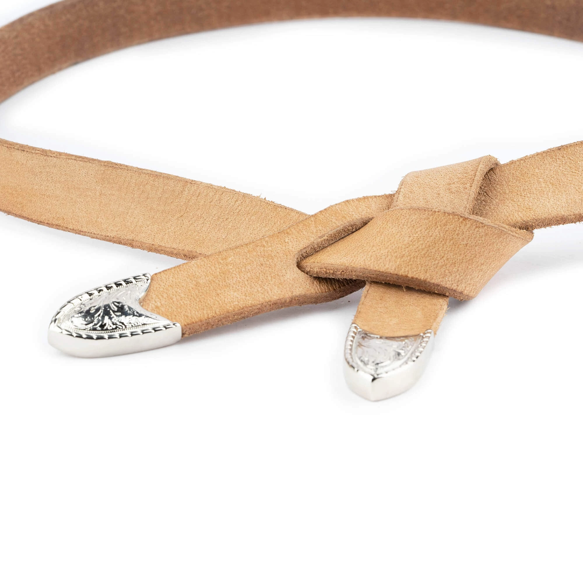 Western Tie Leather Belt | Natural Full Grain With Silver Tips 6 Western Tie Leather Belt | Natural Full Grain With Silver Tips - Image 4