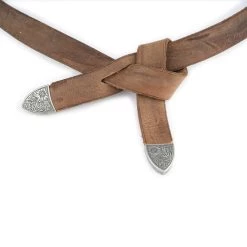 Western Tie Leather Belt – Tan Brown With Silver Tips