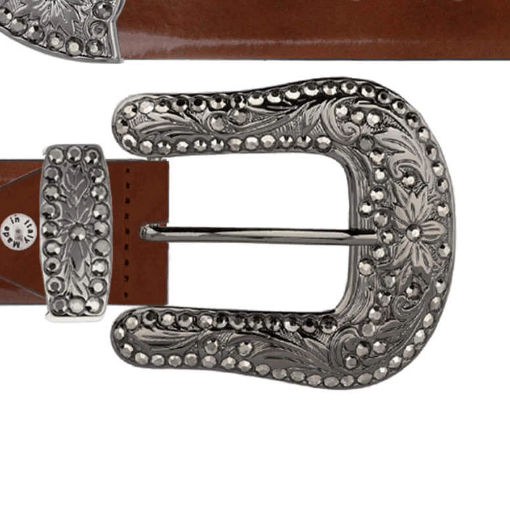 Western Brown Belt With Black Crystal Buckle 3 Western Brown Belt With Black Crystal Buckle