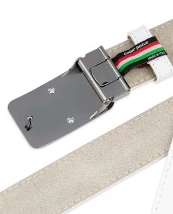White Leather Belt With Black Buckle -Belt Shop White Leather Belt With Black Buckle Gunmetal buckle