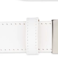 White Leather Belt With Black Buckle -Belt Shop White Leather Belt With Black Buckle Loops