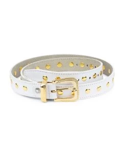 White Studded Belt With Gold Rivets 10 White Studded Belt With Gold Rivets -Belt Shop White Studded Belt With Gold Rivets 1