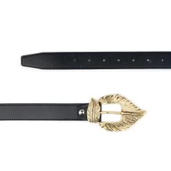 Womens Black Belt With Gold Feather Buckle