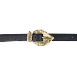 Womens Black Belt With Gold Feather Buckle -Belt Shop Womens Black Belt With Gold Feather Buckle 3