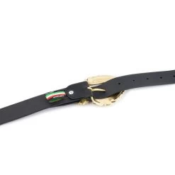 Womens Black Belt With Gold Feather Buckle -Belt Shop Womens Black Belt With Gold Feather Buckle 5