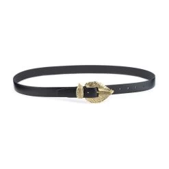 Womens Black Belt With Gold Feather Buckle -Belt Shop Womens Black Belt With Gold Feather Buckle 6