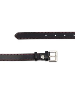 Women’s Black Leather Belt Red Stitched