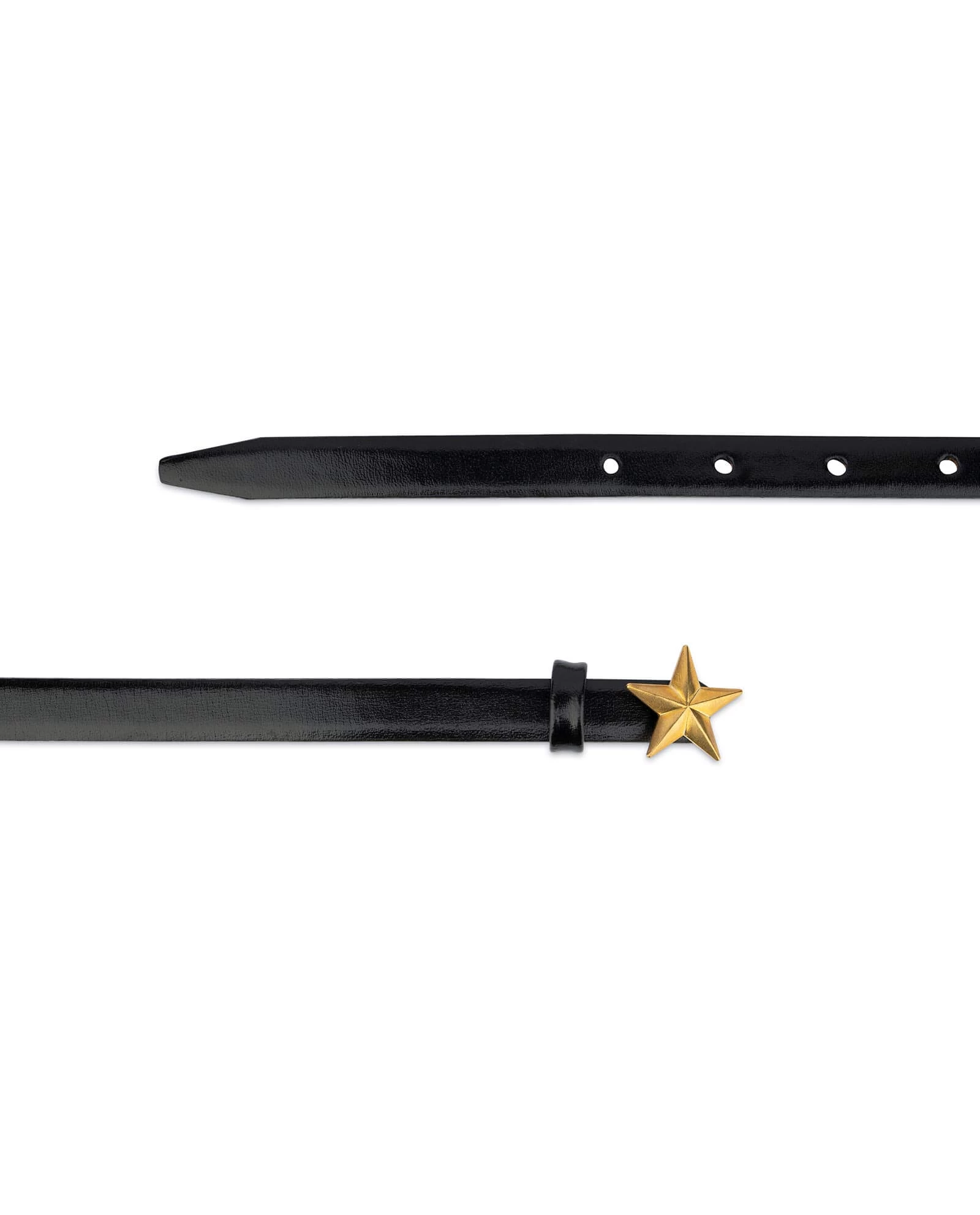 Womens Thin Black Belt | Brass Star Buckle 4 Womens Thin Black Belt | Brass Star Buckle - Image 2