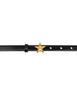 Womens Thin Black Belt | Brass Star Buckle