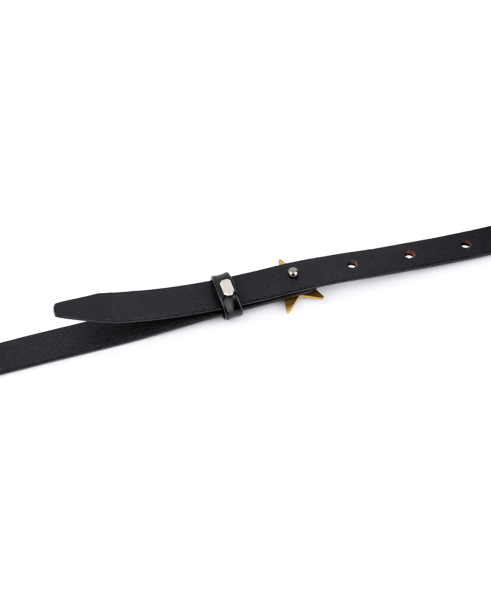 Womens Thin Black Belt | Brass Star Buckle 6 Womens Thin Black Belt | Brass Star Buckle - Image 4