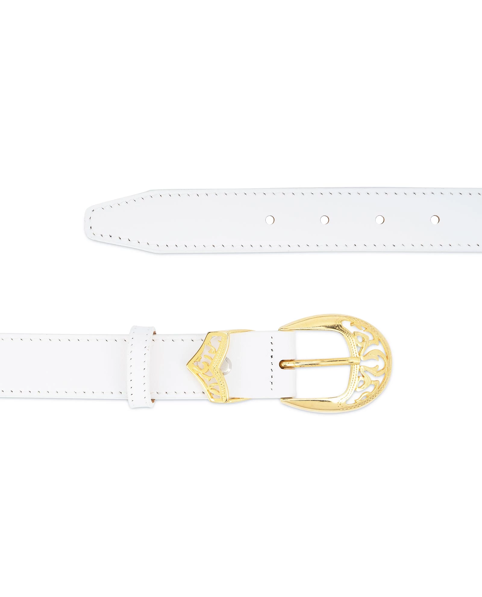 Women’s White Western Belt With Gold Buckle 3 Women’s White Western Belt With Gold Buckle
