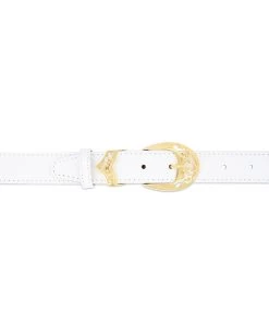 Women’s White Western Belt With Gold Buckle 9 Women’s White Western Belt With Gold Buckle -Belt Shop Womens White Western Belt with Gold Buckle 3