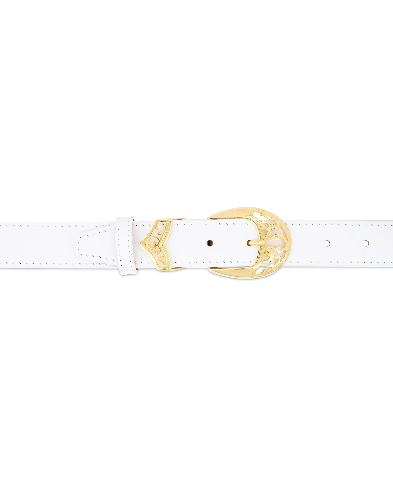 Women’s White Western Belt With Gold Buckle 6 Women’s White Western Belt With Gold Buckle - Image 4