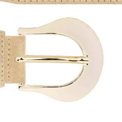 Womens Jeans Beige Suede Belt With Gold Buckle