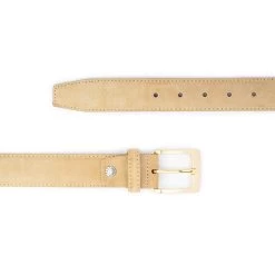 Beige Suede Belt With Gold Buckle