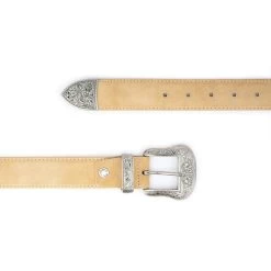 Beige Suede Western Belt With Silver Buckle