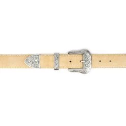 Beige Suede Western Belt With Silver Buckle -Belt Shop beige suede western belt with silver buckle 4