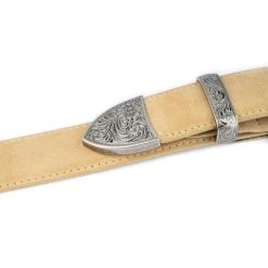 Beige Suede Western Belt With Silver Buckle -Belt Shop beige suede western belt with silver buckle 6