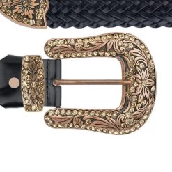 Black Braided Western Belt With Copper Buckle