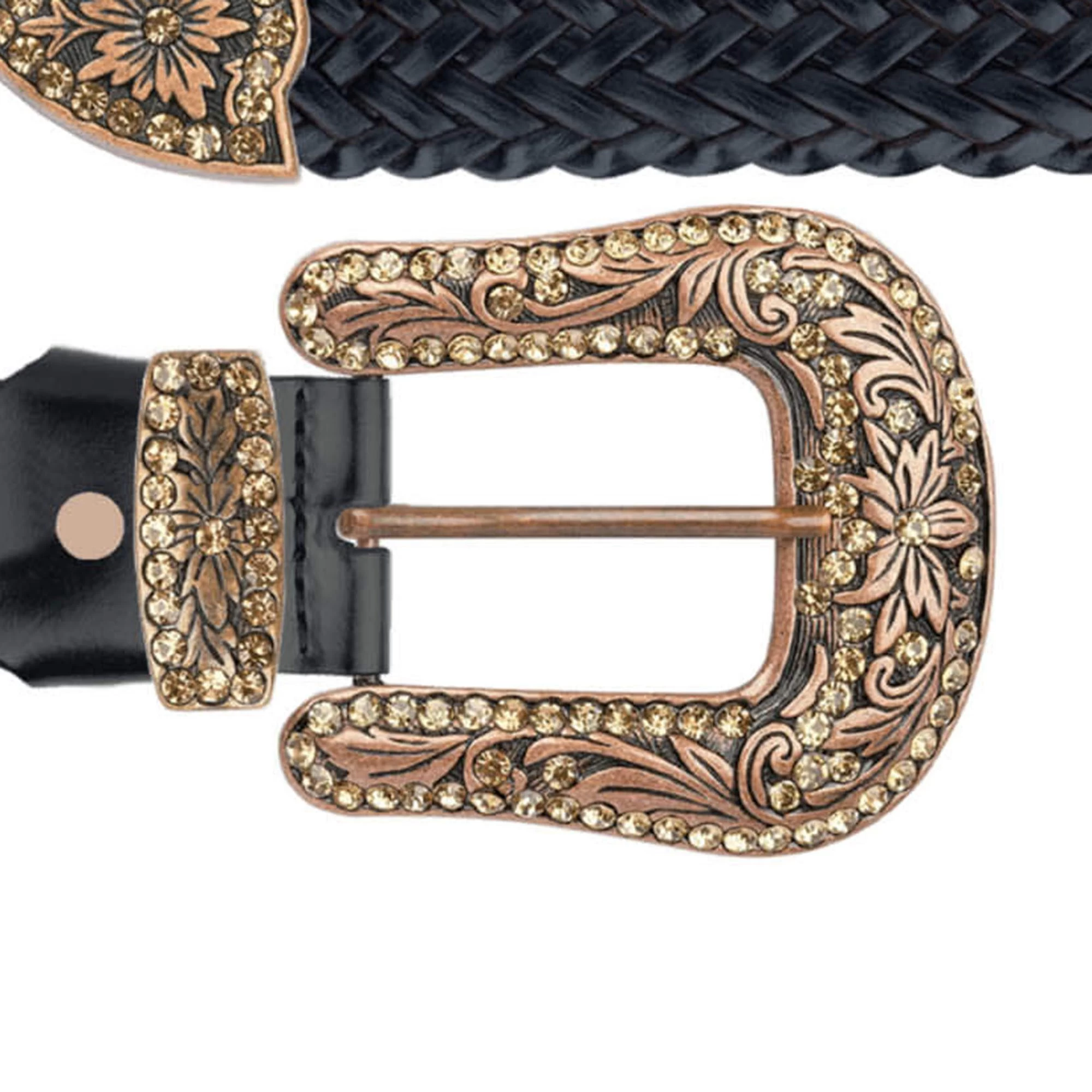 Black Braided Western Belt With Copper Buckle 3 Black Braided Western Belt With Copper Buckle
