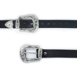 Black Double Buckle Western Belt | Rhinestone Buckle
