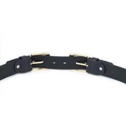 Black Double Gold Buckle Belt | Full Grain Leather 3.5 Cm -Belt Shop black double gold buckle belt full grain leather 3.5 cm 4