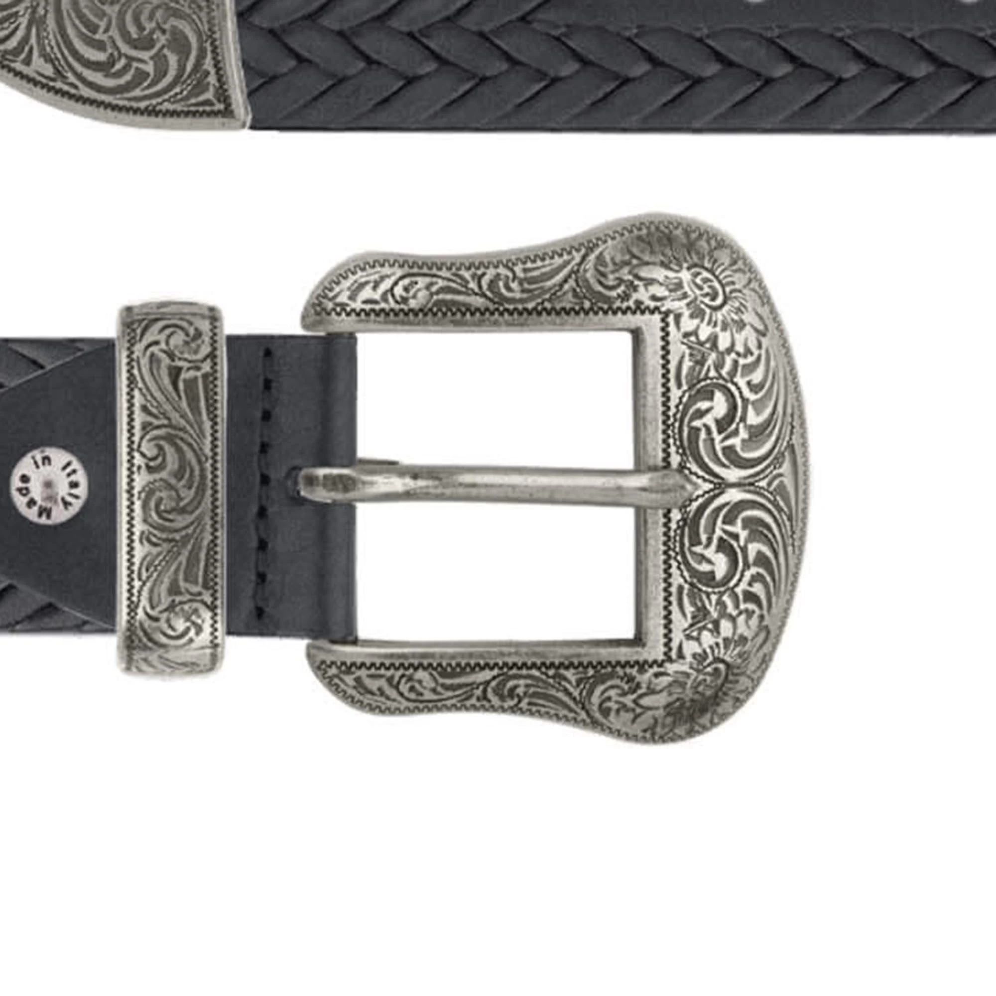 Black Embossed Mens Ranger Belt With Silver Buckle 3 Black Embossed Mens Ranger Belt With Silver Buckle