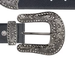 Black Genuine Leather Western Belts Ladies Rhinestone Buckle