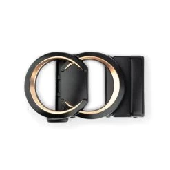 Black Gold Double Circle Buckle For Ratchet Belt