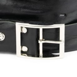 Black Leather Belt For Jeans With Silver Center Bar Buckle -Belt Shop black leather belt for jeans with silver center bar buckle 10
