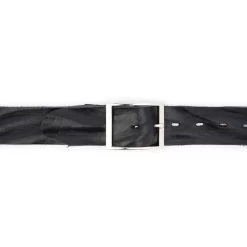 Black Leather Belt For Jeans With Silver Center Bar Buckle -Belt Shop black leather belt for jeans with silver center bar buckle 5