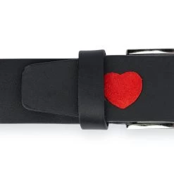 Black Leather Belt With Red Suede Hearts -Belt Shop black leather belt with red suede hearts 5
