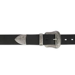 Black Men’s Cowboy Belt Silver Buckle | Full Grain Leather 40 Mm