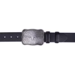 Black Mens Western Belt With Silver Longhorn Buckle -Belt Shop black mens western belt with silver longhorn buckle 4