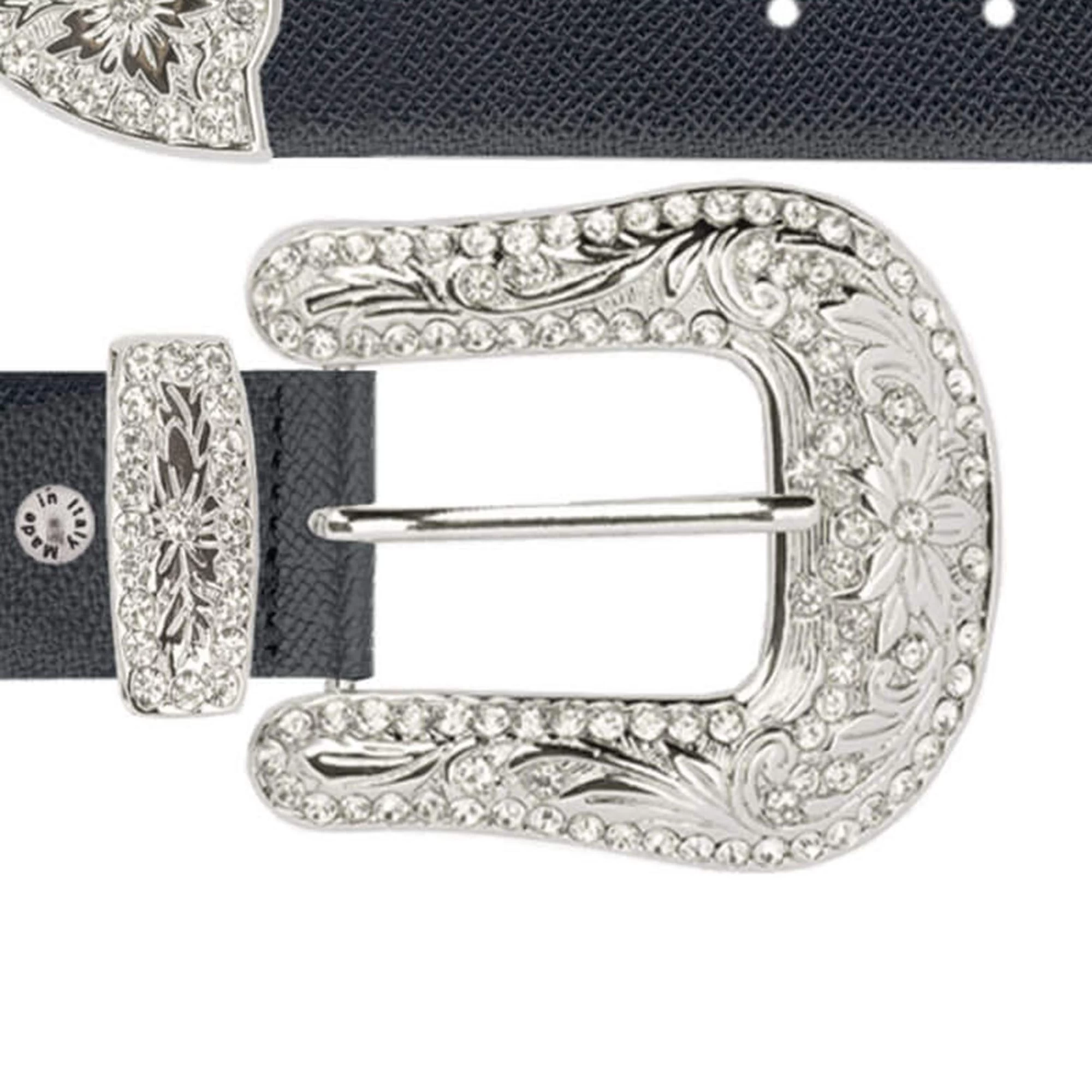 Black Saffiano Leather Cowgirl Rhinestone Buckle Belt 3 Black Saffiano Leather Cowgirl Rhinestone Buckle Belt