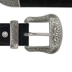 Black Suede Handmade Western Belt With Silver Buckle