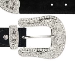 Black Suede Rhinestone Buckle Cowboy Belts For Women