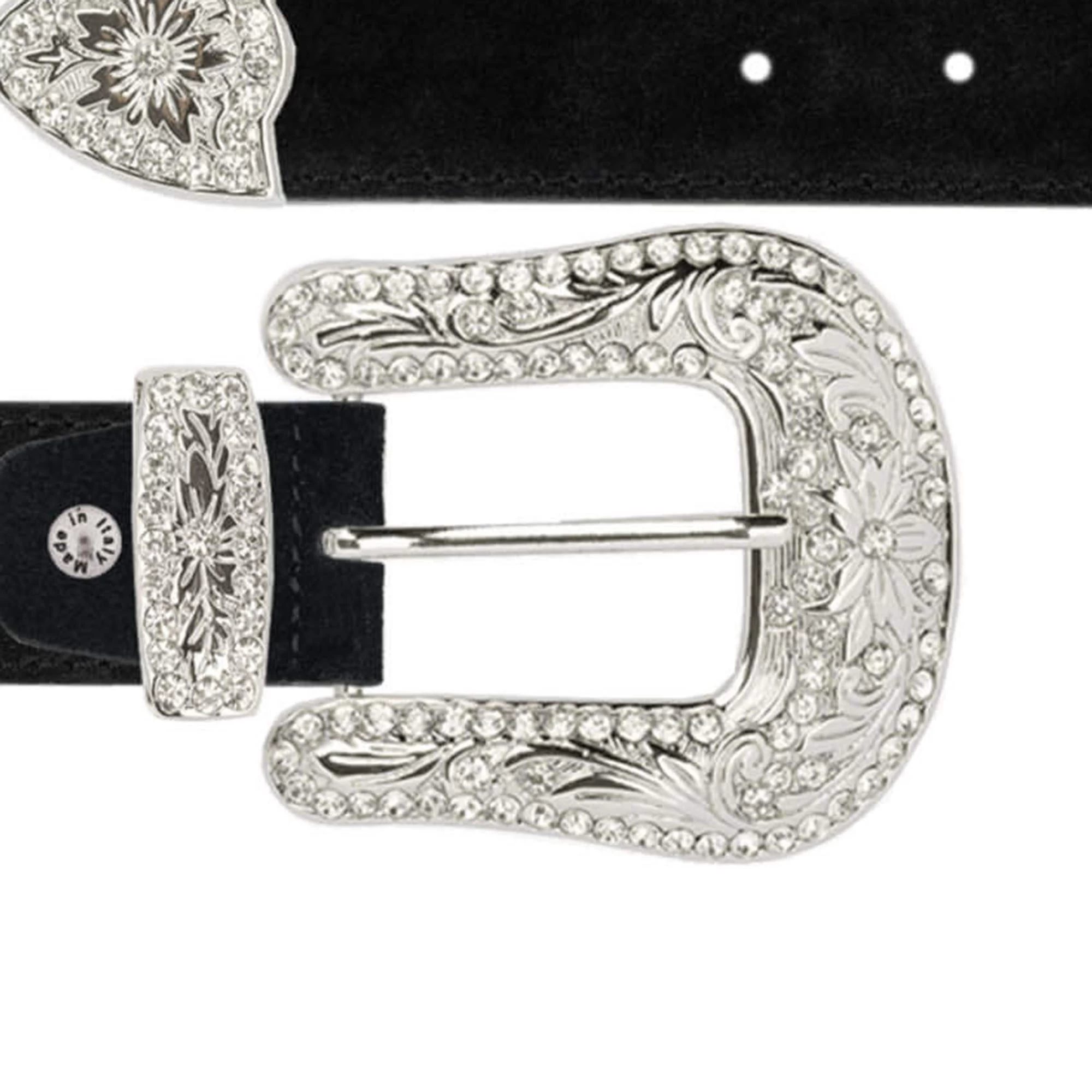 Black Suede Rhinestone Buckle Cowboy Belts For Women 3 Black Suede Rhinestone Buckle Cowboy Belts For Women